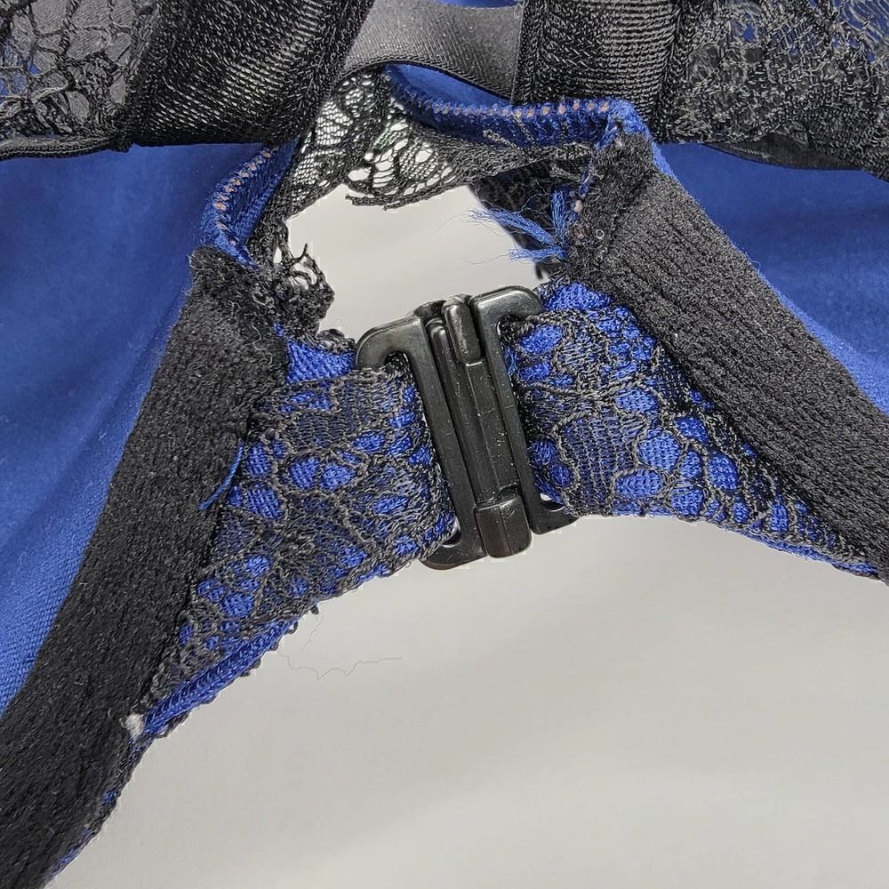 Victorias Secret Push Up Cutout Strappy Lace Blue Black 32 DD - Picture 9 of 13